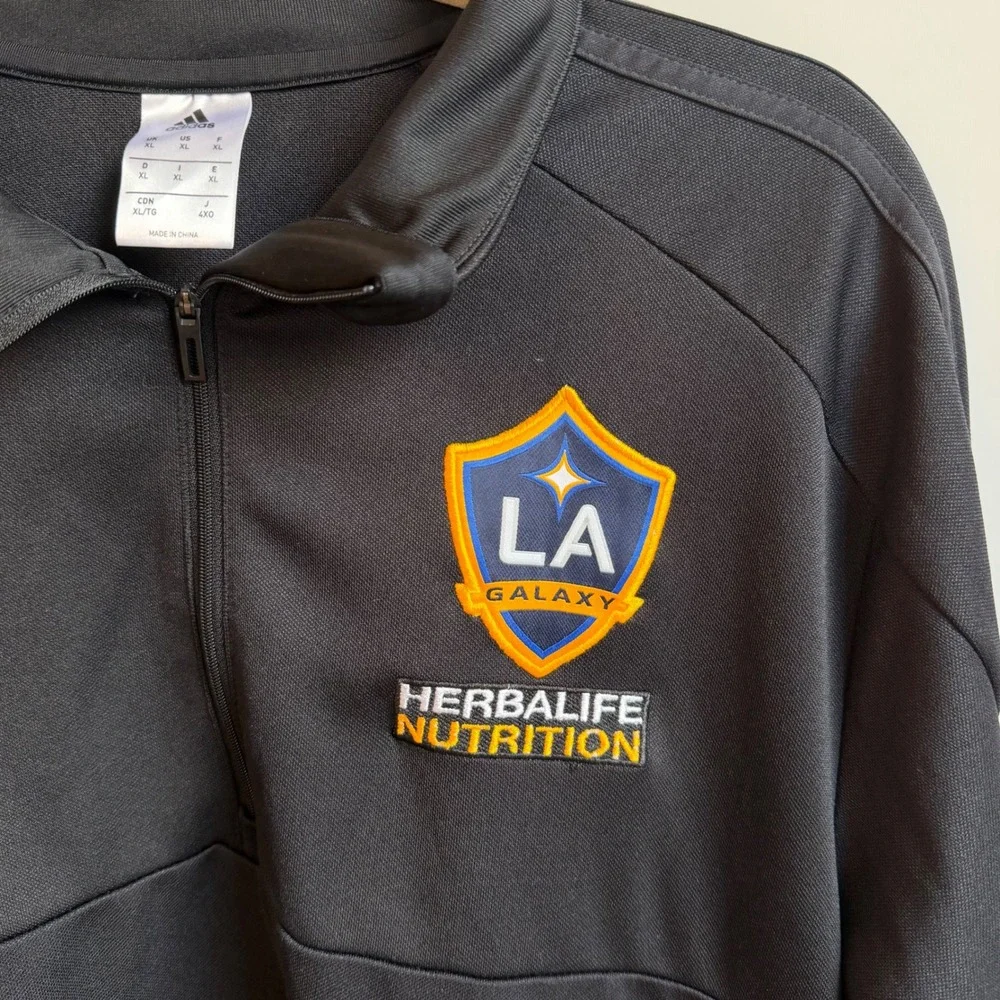 LA Galaxy Adidas 1/4 Zip Pullover Jacket Mens XL Black MLS Soccer Climalite